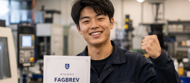 Glad lærling med fagbrevet sitt